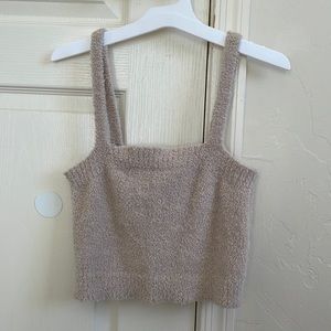 fuzzy cropped tan tank top. size S. brand is forever 21